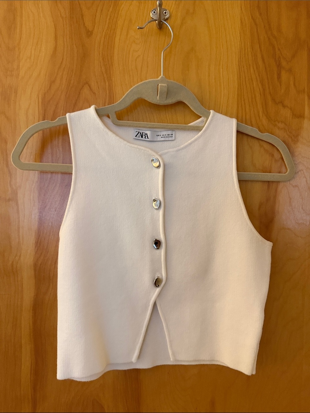 Zara Cream Knit Button-Up Tank Top